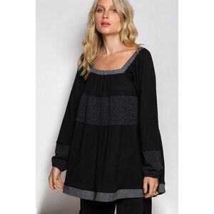 POL Black Square Neck Long Sleeve A Line Knit Tunic Top
